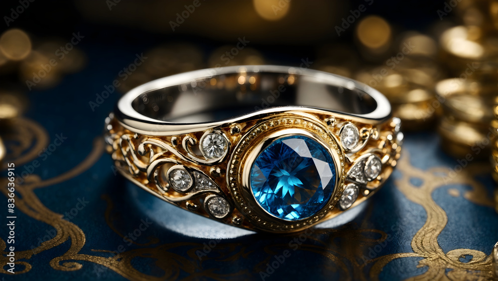 A stunning ring design adorned with a bright blue gemstone A stunning ring design adorned with a bright blue gemstone