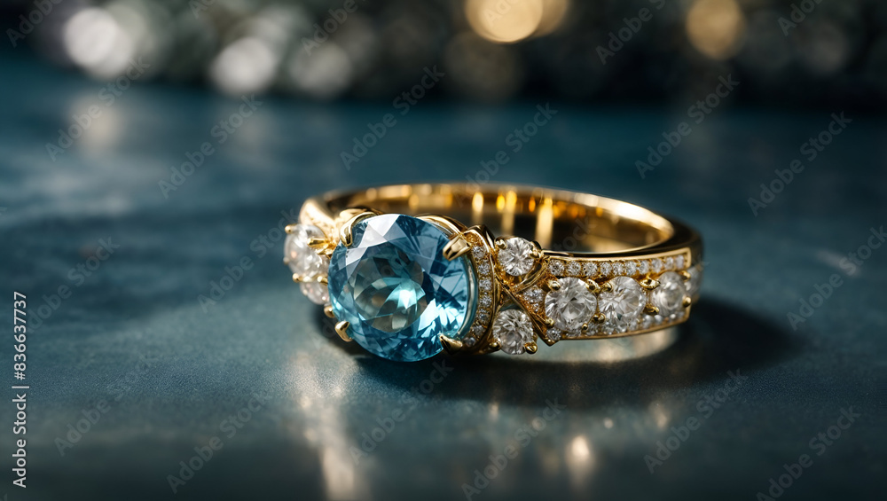 A stunning ring design adorned with a bright blue gemstone A stunning ring design adorned with a bright blue gemstone