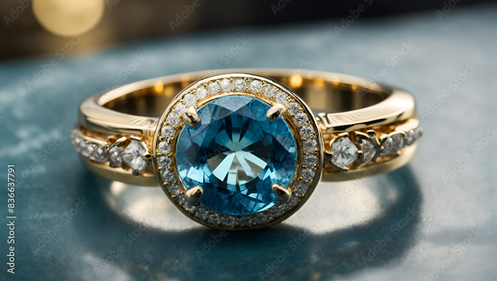 A stunning ring design adorned with a bright blue gemstone A stunning ring design adorned with a bright blue gemstone