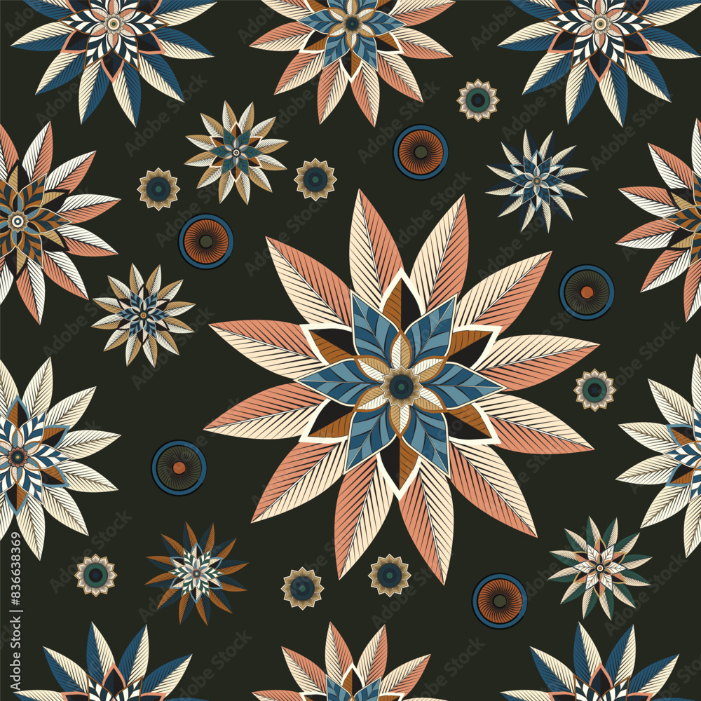 multi-coloured floral pattern. Seamless flower pattern design for textile, bed sheet and women clothing. unique design. 