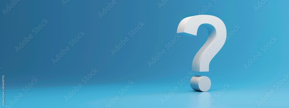 3D question mark on blue background with copy space in the style of minimalism 3D question mark on blue background with copy space in the style of minimalism