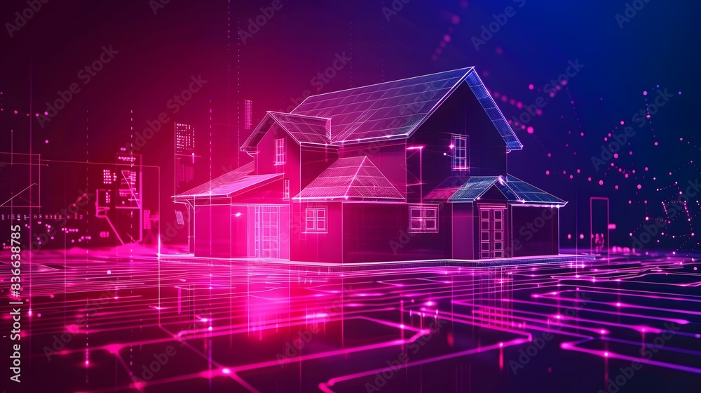 House in a Technology, Smart Home design, House with technology line, which in Generate AI House in a Technology, Smart Home design, House with technology line, which in Generate AI