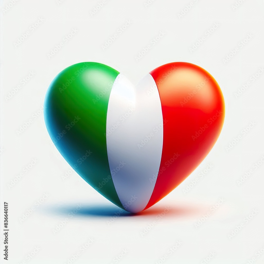 a 3D heart emoji in colors of the Italian flag on a white background a 3D heart emoji in colors of the Italian flag on a white background