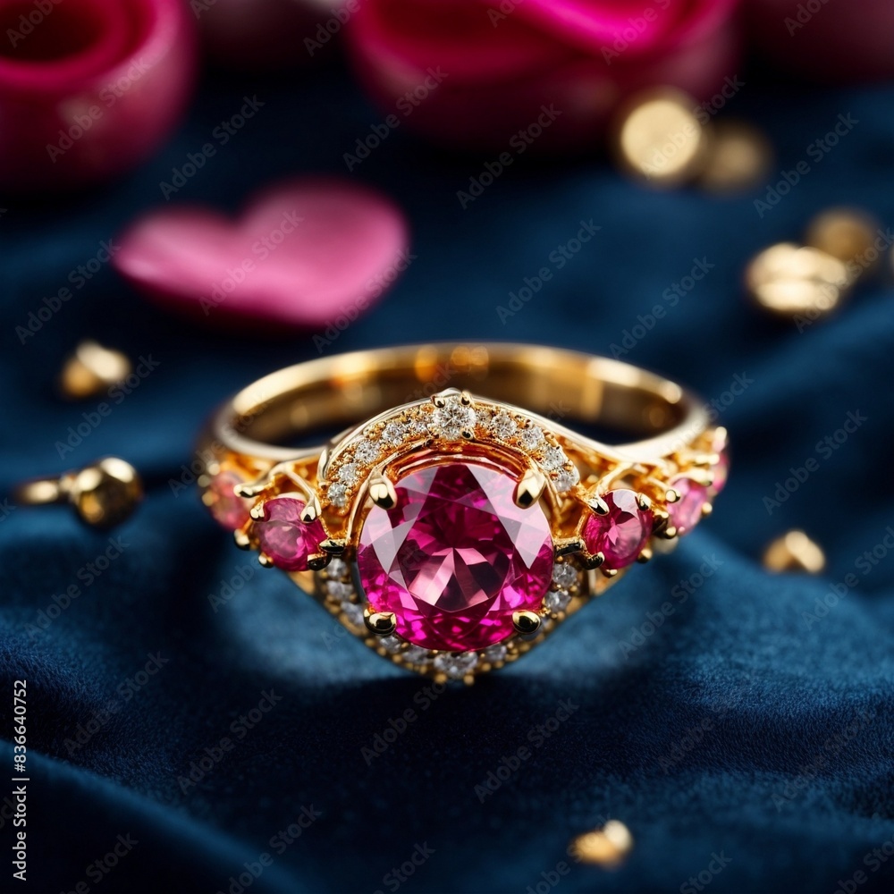A stunning ring design adorned with a bright pink gemstone A stunning ring design adorned with a bright pink gemstone
