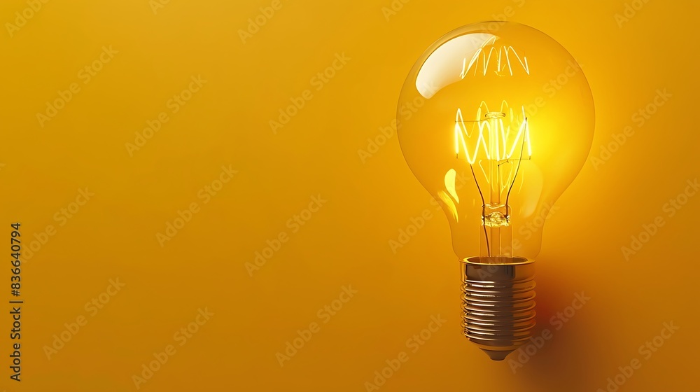 Shining yellow bulb against an isolated yellow background, with a glowing filament. Shining yellow bulb against an isolated yellow background, with a glowing filament.
