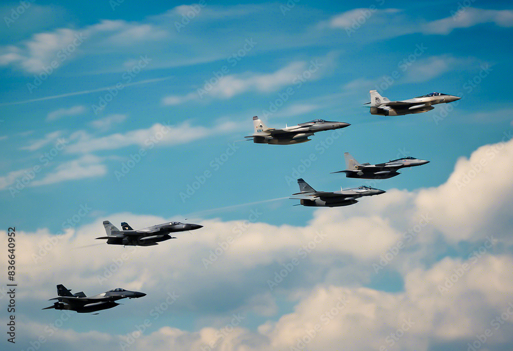 A group of fighter jets in flight A group of fighter jets in flight