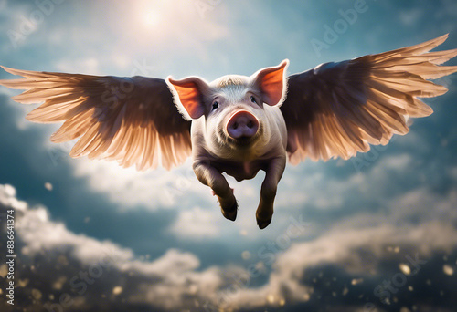 Picture of a pig with wings flying photo