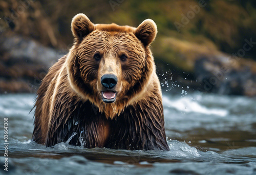 A brown bear in the river water trying to catch fish © sebi_2569