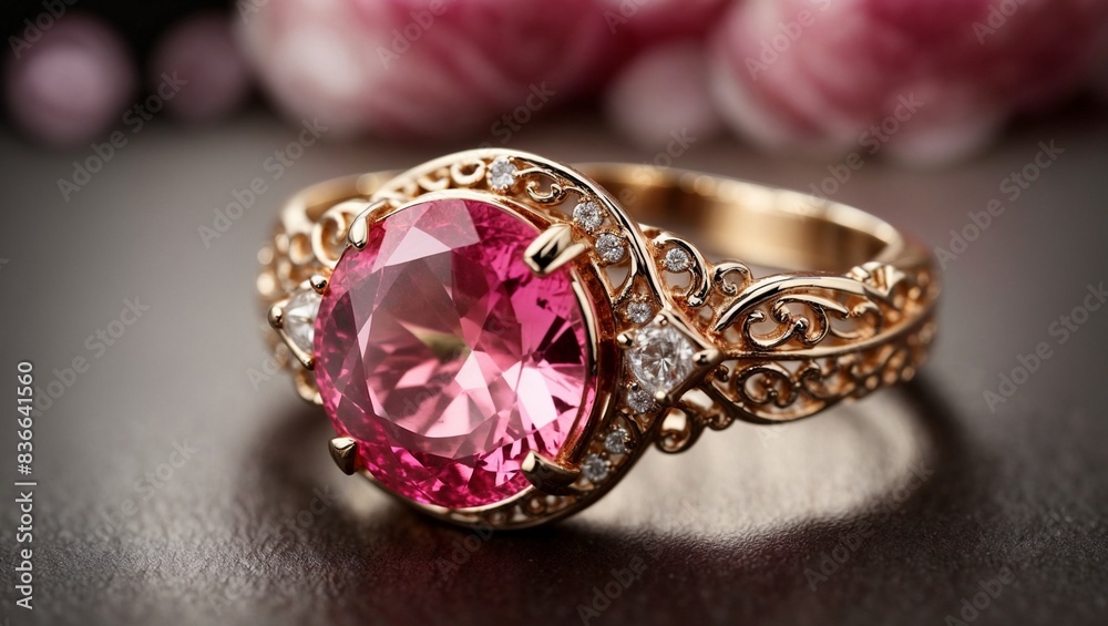 A stunning ring design adorned with a bright pink gemstone A stunning ring design adorned with a bright pink gemstone