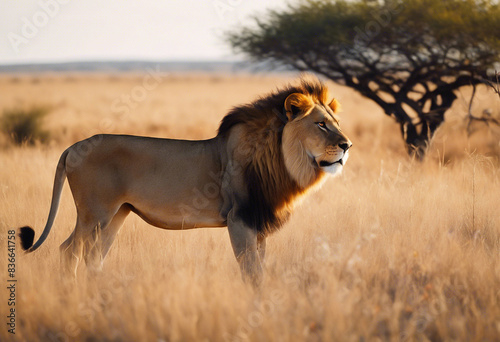 Portrait of a lion in the savannah
