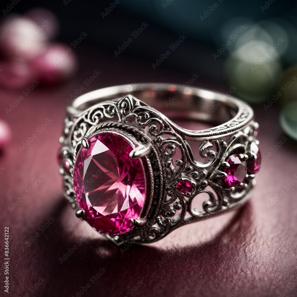 A stunning ring design adorned with a bright pink gemstone A stunning ring design adorned with a bright pink gemstone