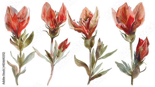 Vibrant Watercolor Collection of Freesia Flowers on White Background