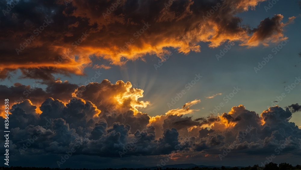 A vibrant sky fills the frame, with fluffy clouds reflecting sunlight as the sun descends towards the center. A vibrant sky fills the frame, with fluffy clouds reflecting sunlight as the sun descends towards the center.
