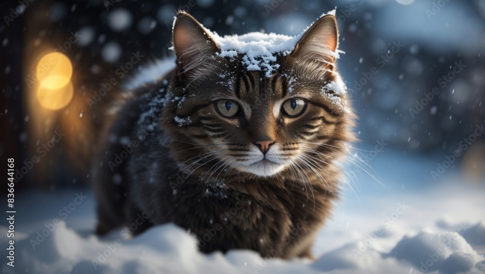 A cat in the snow with surprise on its face, peeking through the snow. A cat in the snow with surprise on its face, peeking through the snow.