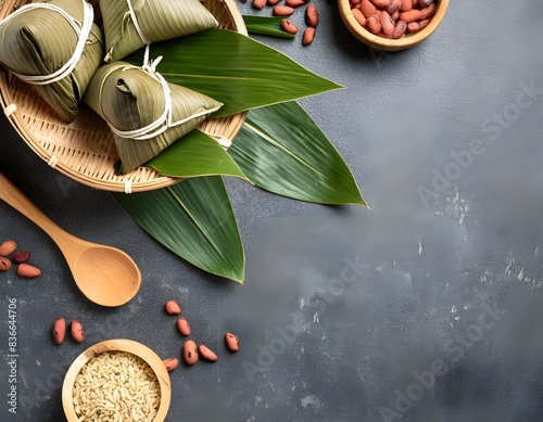Wallpaper Mural Zongzi, rice dumpling for Dragon Boat Festival on dark gray table background with ingredient. Torontodigital.ca