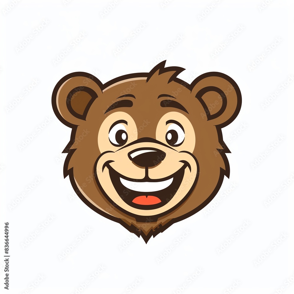 Fototapeta premium Smiling cartoon bear head illustration. Perfect for kids books, logos, and more.