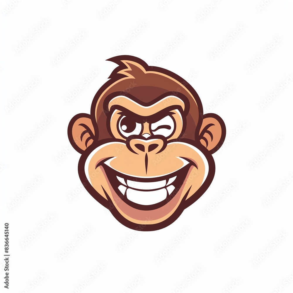 Cartoon monkey face with a mischievous wink. Cartoon monkey face with a mischievous wink.