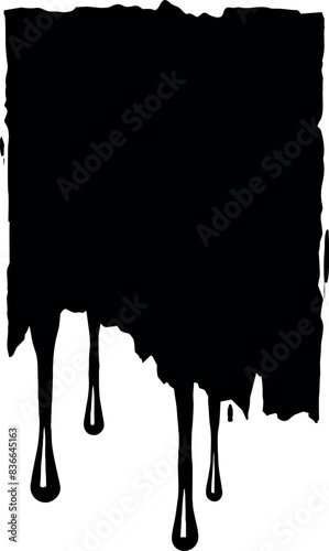 Vector monochrome illustration of irregular and rectangular stain with dripping paint.