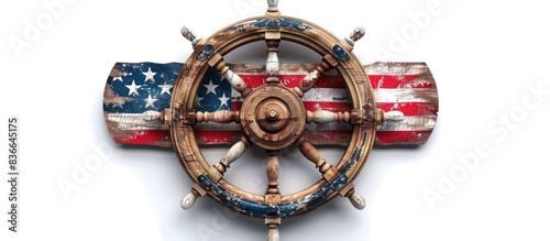 American Flag Ship Wheel on White Background