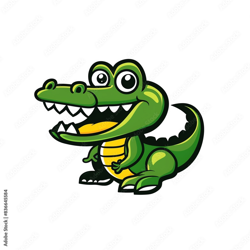 Cute cartoon crocodile with a big smile, isolated on white background Cute cartoon crocodile with a big smile, isolated on white background