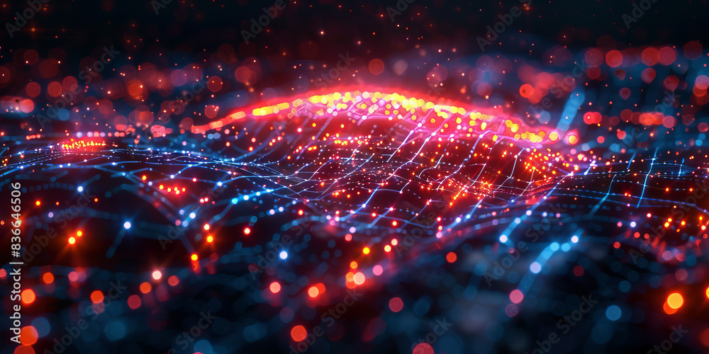 Obraz premium Digital background for tech, AI, neural networks, data, audio, graphics