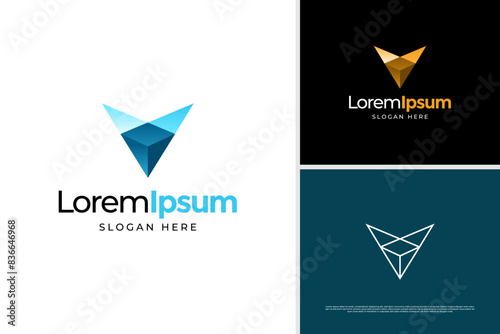 Modern letter V prism logo illustration design concept, colorful prism logo design, prism logo template