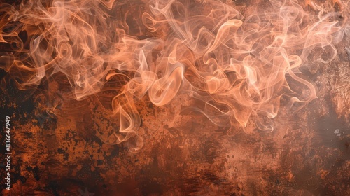 Rustic copper-colored smoke swirling against a rustic textured surface combining warmth and industrial elements  photo