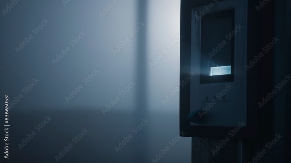 Close-up of a digital dosage dispenser, foggy, no people, muted evening light Close-up of a digital dosage dispenser, foggy, no people, muted evening light