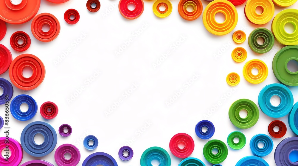 Frame with interlocking rainbow circles Frame with interlocking rainbow circles