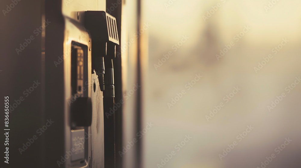 Close-up of a digital dosage dispenser, foggy, no people, muted evening light 