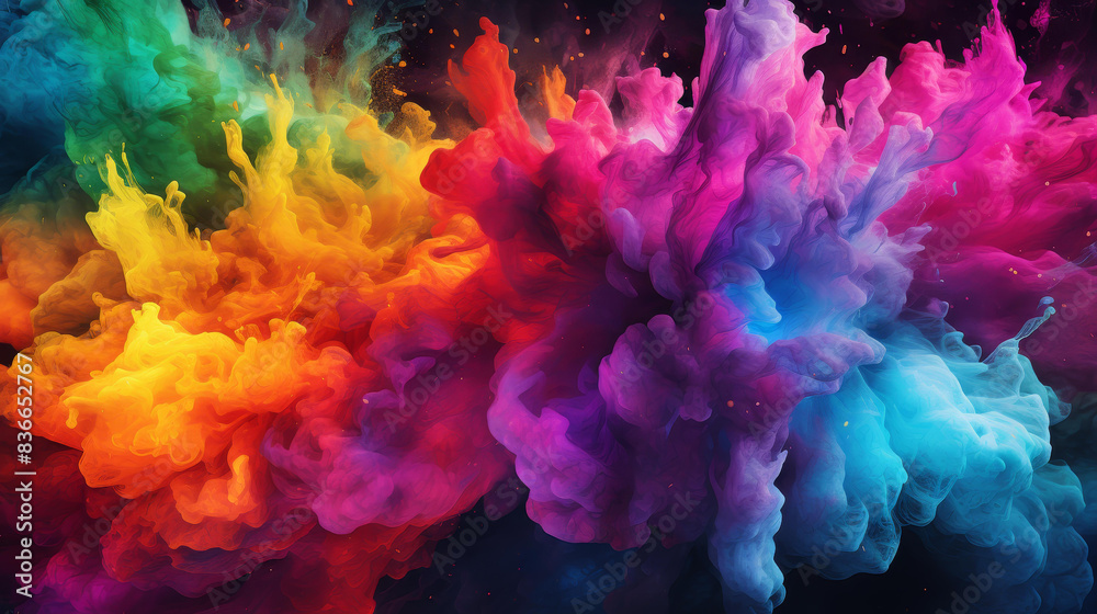 Fototapeta premium Vibrant tie and dye illustration with bold lines, flat texture, and high detail, featuring dynamic shapes and abstract designs.