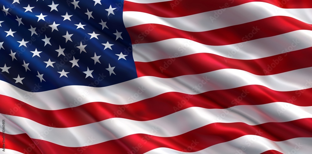 Obraz premium Proudly Waving American Flag - Realistic Patriotic Illustration of USA National Banner in Red, White, and Blue