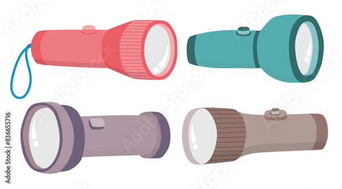 Flashlight vector set cute cartoon style.