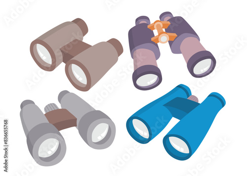 Binoculars vector set cute cartoon style.