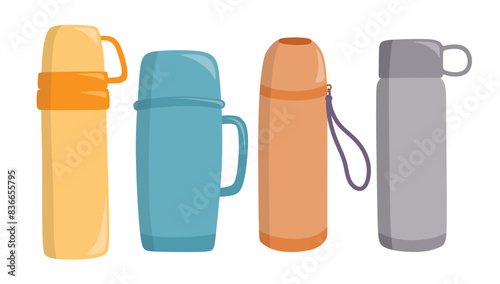 Vacuum thermos tumbler flask set with cute cartoon style.