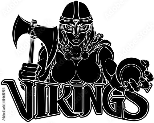 A female Viking, Trojan Spartan or Celtic warrior woman gladiator knight tennis sports mascot