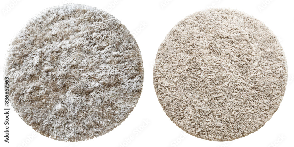 Top View of Round Textured Carpet Set Isolated on Transparent or White Background, PNG Top View of Round Textured Carpet Set Isolated on Transparent or White Background, PNG