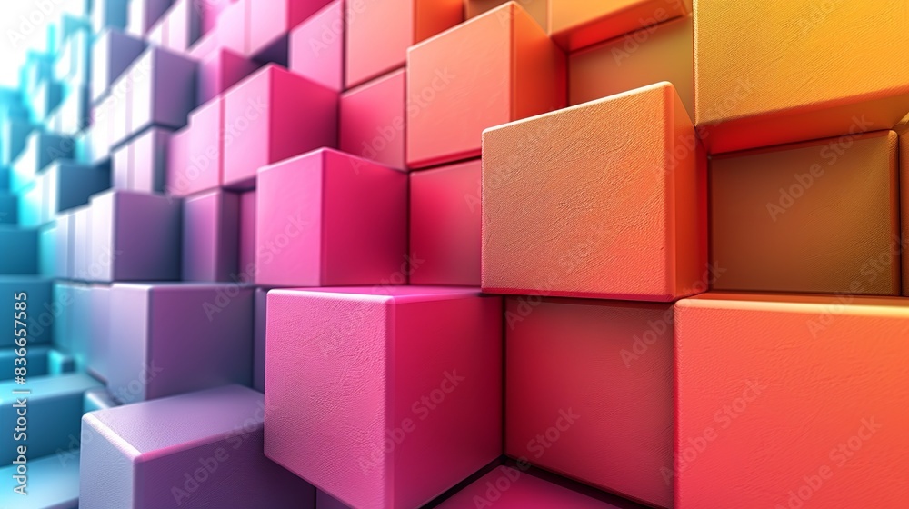 A repeating pattern of cubes in various sizes, with each face shaded in different hues, giving a 3D illusion effect. Minimal and Simple, A repeating pattern of cubes in various sizes, with each face shaded in different hues, giving a 3D illusion effect. Minimal and Simple,
