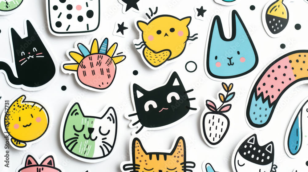 A bunch of stickers with cats and cats on them A bunch of stickers with cats and cats on them