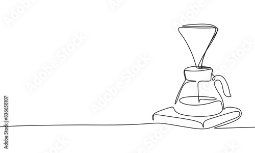 Pour Over coffee one line continuous. Line art coffee equipment. Hand drawn vector art.