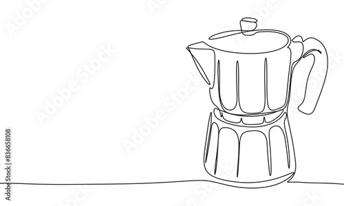 Moka pot one line continuous. Line art coffee equipment. Hand drawn vector art.