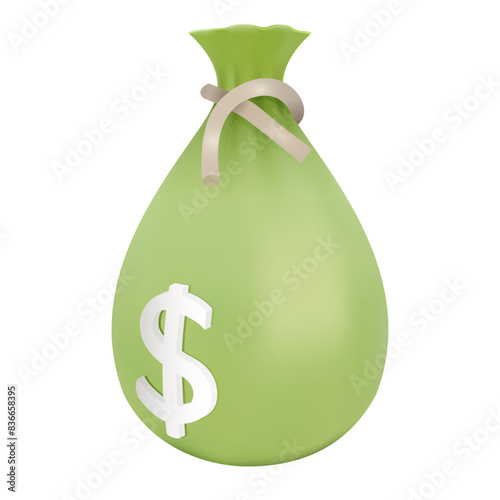3d render of a bag with money isolated from the background. Vector realistic illustration of treasure in a bag. Deposit and budget.