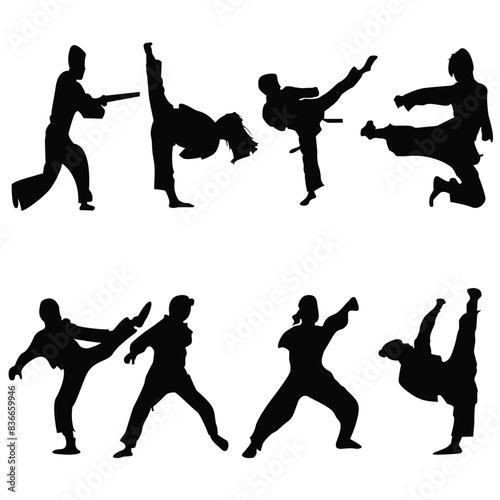 vector collection of martial arts silhouettes for artwork compositions