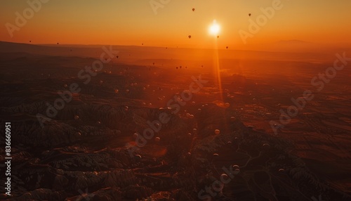 Obraz na płótnie Magic in the Sky: Hot Air Balloons Soar at Sunrise in Cappadocia, Turkey w salonie
