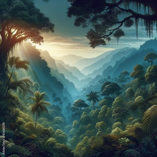 Mystical rainforest background to celebrate International Day of Forests 