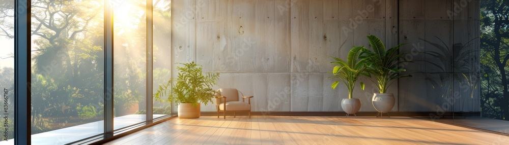 Naklejka premium Summertime modern home or office with empty room.