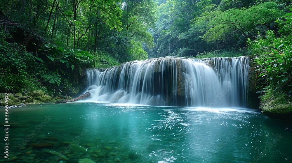 A serene waterfall scene with lush greenery, creating a peaceful and rejuvenating atmosphere. Minimal and Simple, A serene waterfall scene with lush greenery, creating a peaceful and rejuvenating atmosphere. Minimal and Simple,