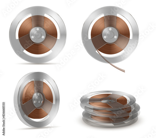 Plastic bobbin with magnetic tape isolated on white