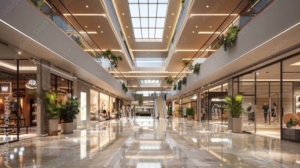 Modern shopping mall with spacious open layout Modern shopping mall with spacious open layout