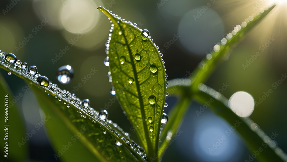Raindrops on fresh green leaves on a black background. Macro shot of water droplets on leaves. Waterdrop on green leaf after a rain.
Raindrops on fresh green leaves on a black background. Macro shot of water droplets on leaves. Waterdrop on green leaf after a rain.